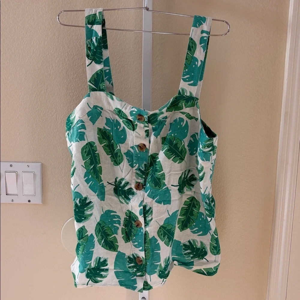 J. Crew Linen-blend button-front tank top in palm print - Size S